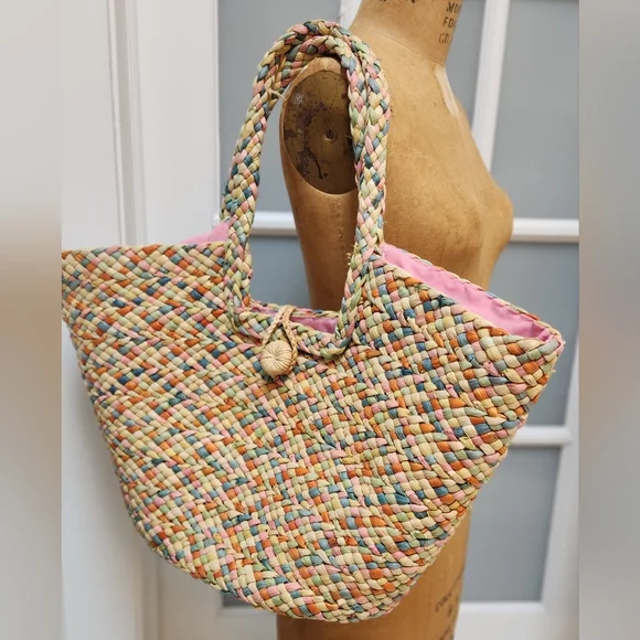 Large Colorful Straw Beach Bag Tote - Picture 5 of 9